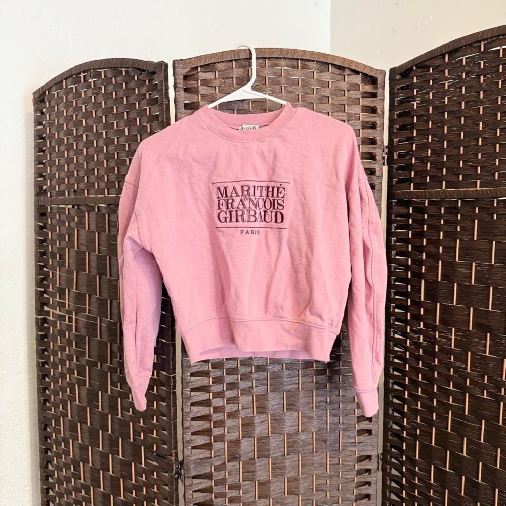 Marithe & Francois Girbaud Pink Cropped Crewneck Sweatshirt Size Medium